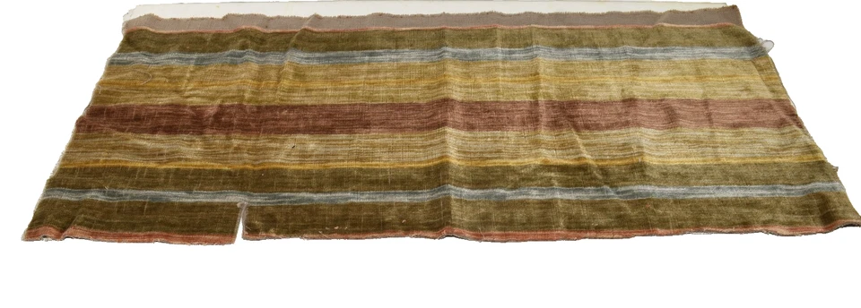 Vintage 2 Pc Olive Green Brown and Blue Striped Velvet Upholstery Fabric Remnant - Image 2 of 3