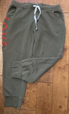 Life Is Good Jogger Terry Lined Sweatpants Olive Large Orange LOVE SIZE L