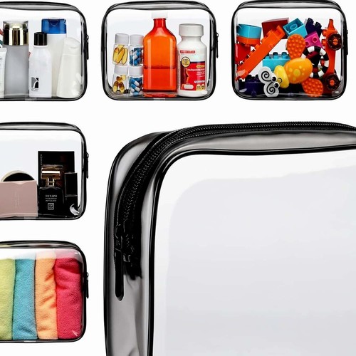 1-4 Piece Waterproof Travel Bag Set Transparent Makeup Toiletry Clear Wash Pouch - Picture 9 of 22