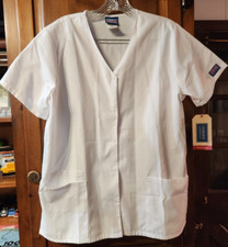 WOMAN'S CHEROKEE SCRUB TOP SIZE SMALL NEW WITH TAGS WHITE BUTTON UP LAB COAT