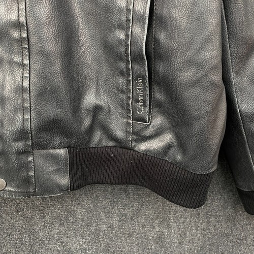 Calvin Klein Faux Leather PVC Riding Bomber Jacket Mens Large Black Sherpa Lined - Picture 5 of 21