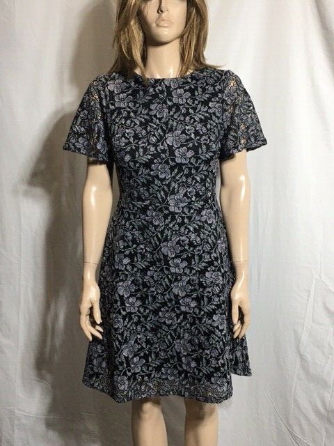self-portrait grosgrain-trimmed guipure lace midi dress Self-Portrait Women's Guipure Lace Belted Midi-Dress - Navy main image 1