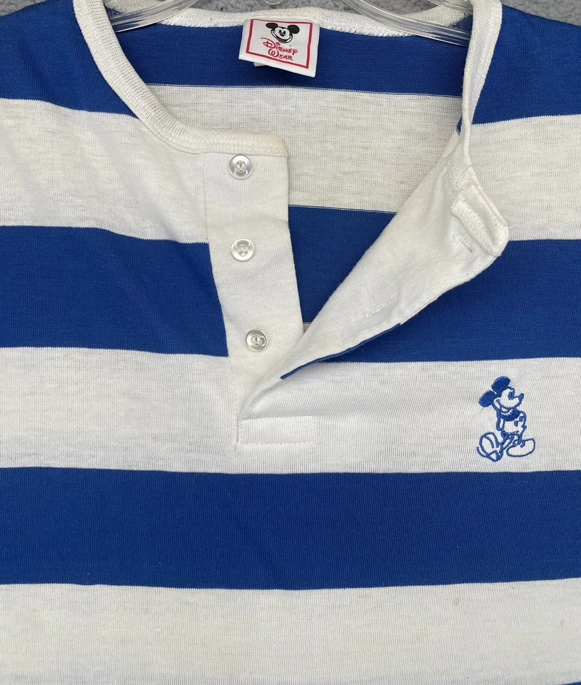 Camiseta De Colección Mickey Mouse Azul Blanco Jersey Rayas Puntada Única Walt Disney Foto 2 de 4