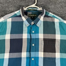 Eddie Bauer Shirt Mens XL Extra Large Tall Blue Plaid Short Sleeve Button Down