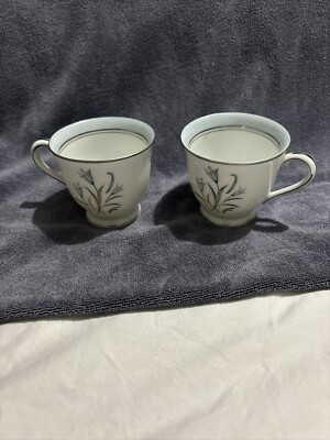 Vintage 2 Noritake Bluebell Espresso Demitasse Footed Cups Blue Flowers Petite