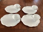 Vintage Milk Glass 4 Piece Sandwich Dish With Teacup, grape motif