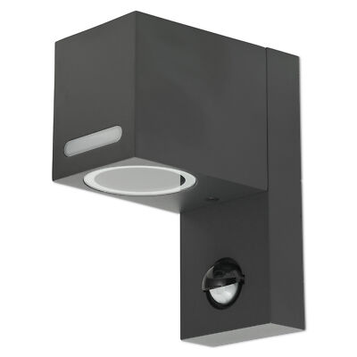 LED Außen-Wandleuchte mit Bewegungsmelder eckig schwarz GU10 230V Wandlampe