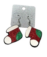 Fashion earrings -Christmas Stockings- glittery- red green white- French wire