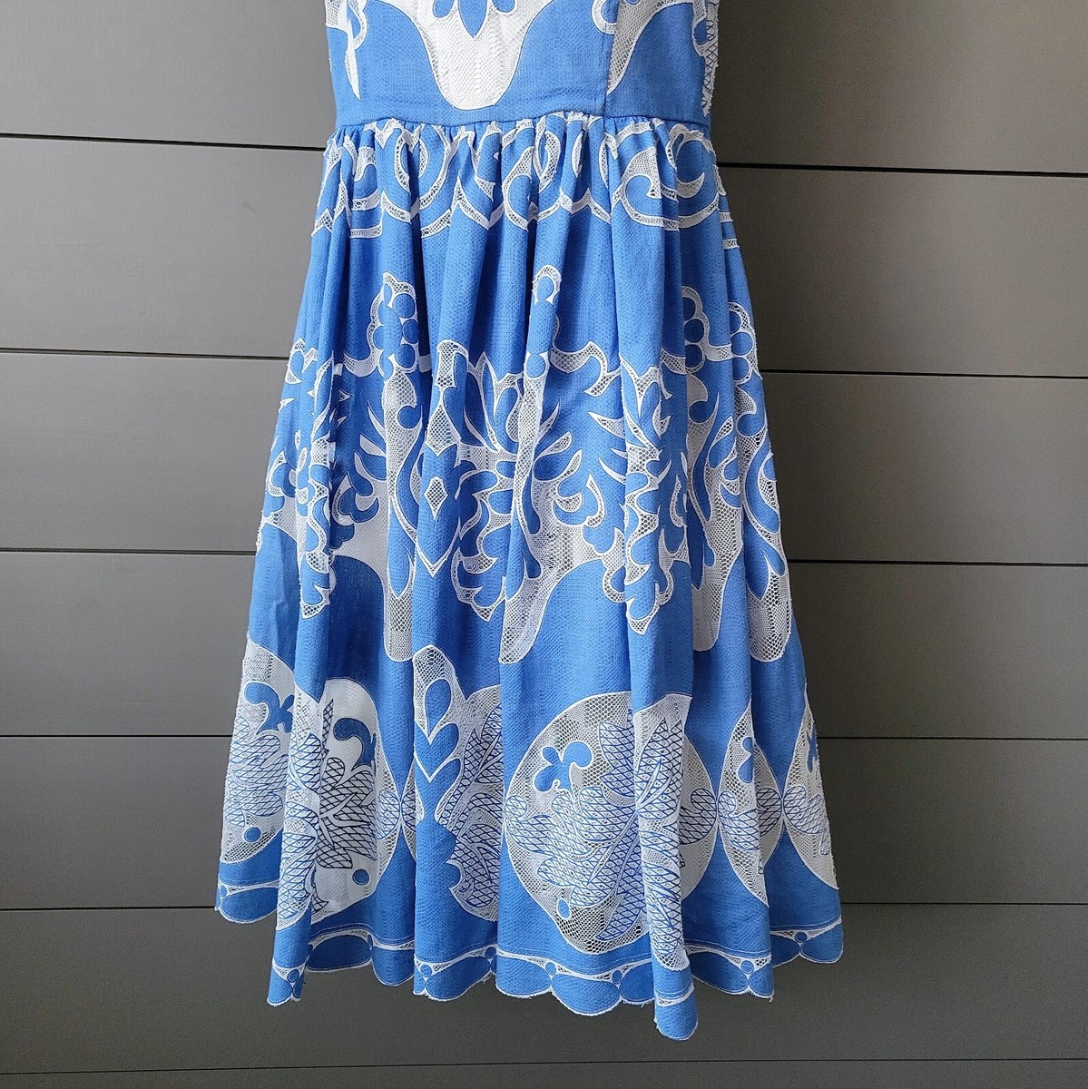 Anthropologie Plenty Dress by Tracy Reese Azure Lace Folklore White Blue 4  EUC