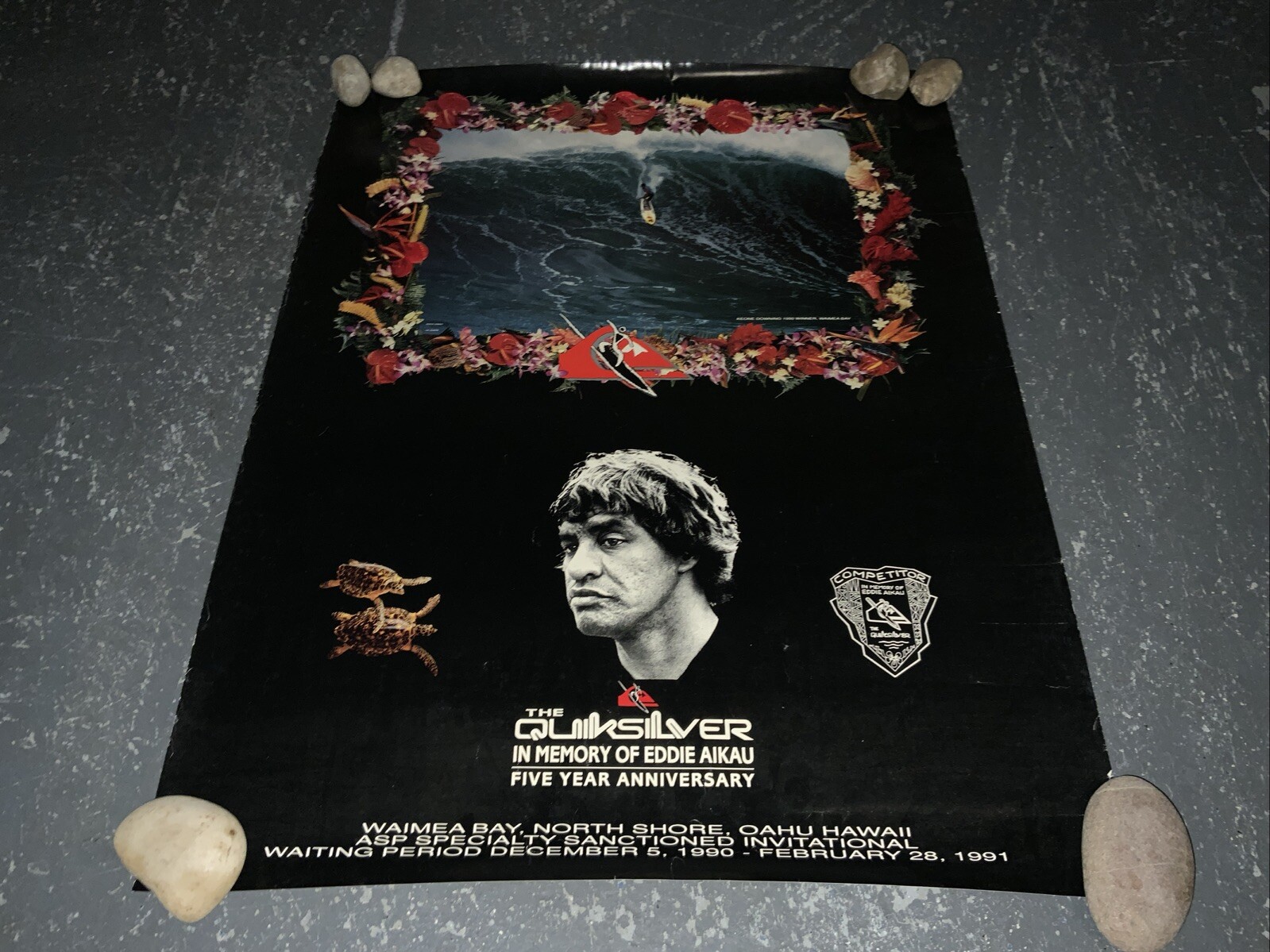 VINTAGE EDDIE AIKAU POSTER SURF QUIKSILVER 1990-91 WAIMEA BAY ORIGINAL RARE