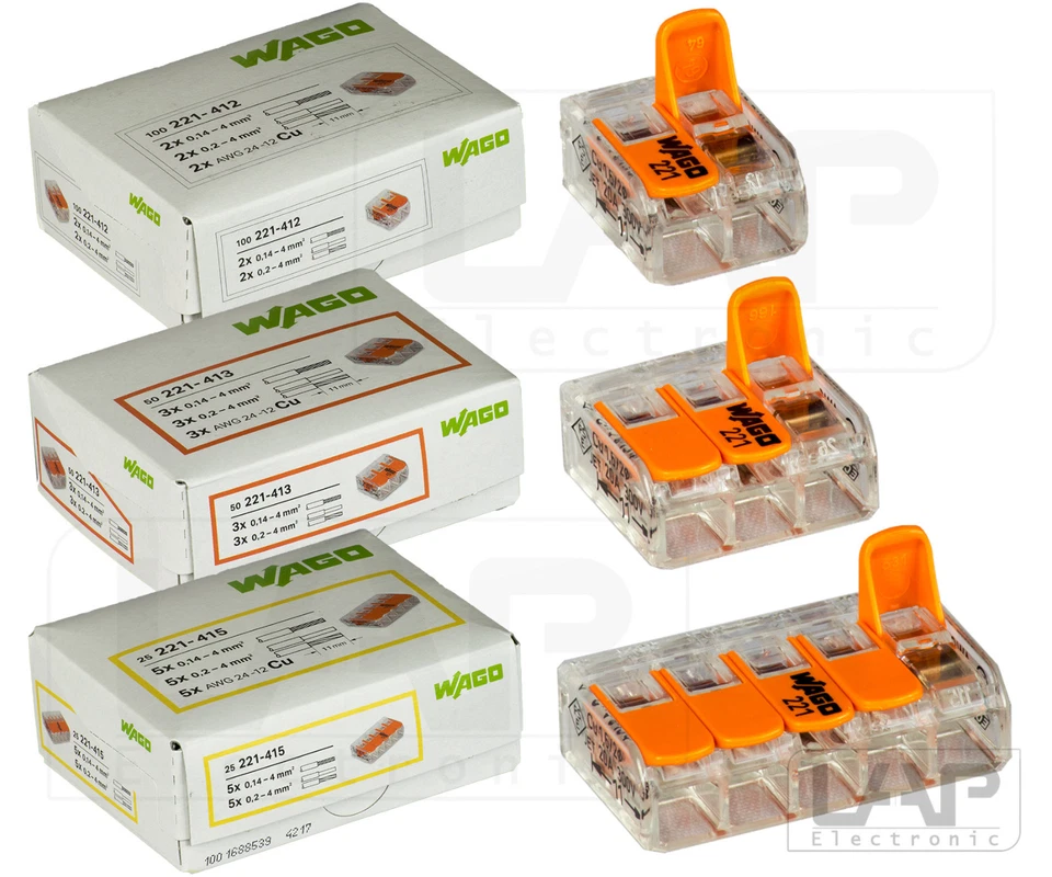 Wago Klemmen mit Hebel 221-412 | 221-413 | 221-415 Hebelklemmen Klemme