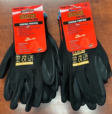12 Pair Gasoline  Black Safety Gloves Latex Coated Grip Cut Resistant