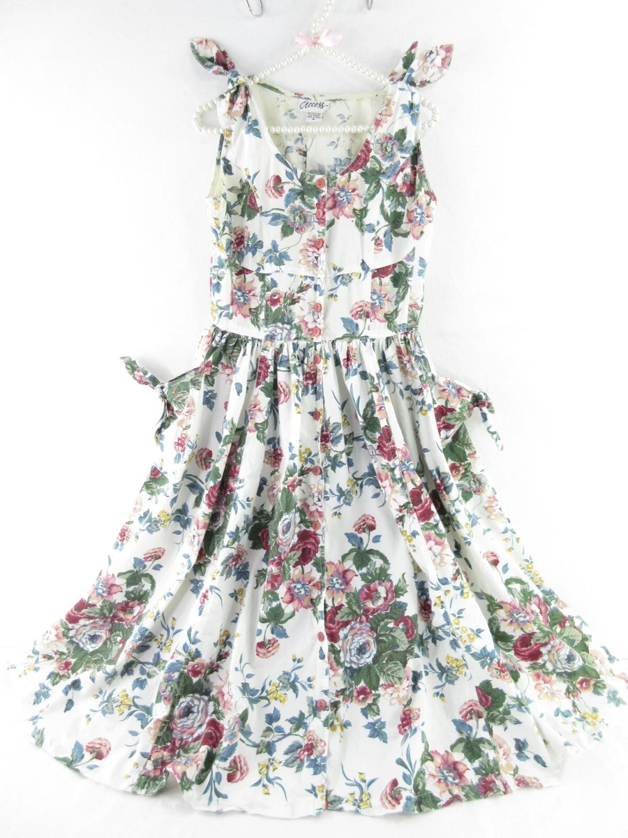 Vintage Pocket Dress Cabbage Rose Floral Cottagecore Peasant Tea 