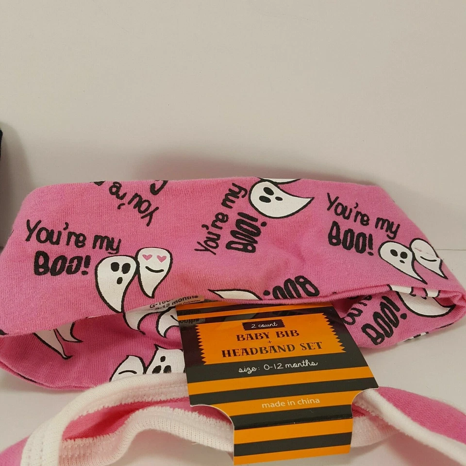 Juego de diadema babero bebé Halloween tan lindo que da miedo rosa eres mi boo lote de 2 Foto 2 de 4