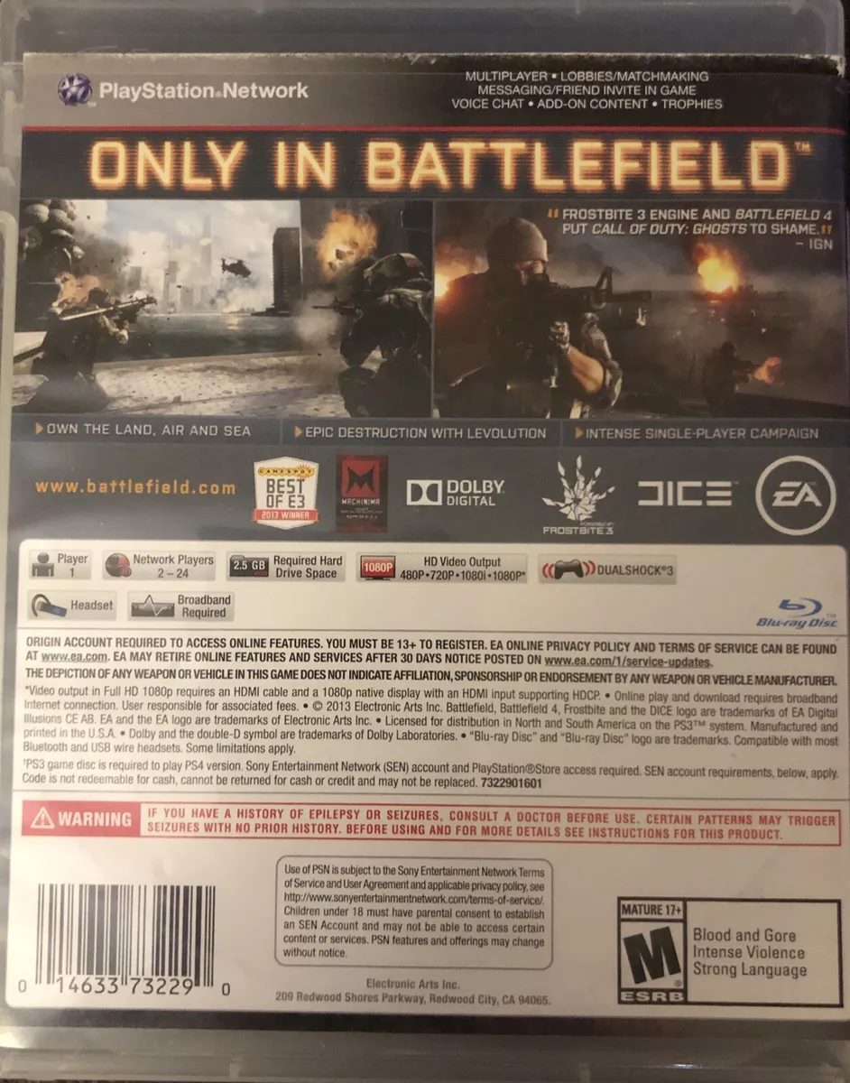 Battlefield 4 PLAYSTATION 3 (PS3) Game Excellent Condition Tested Complete