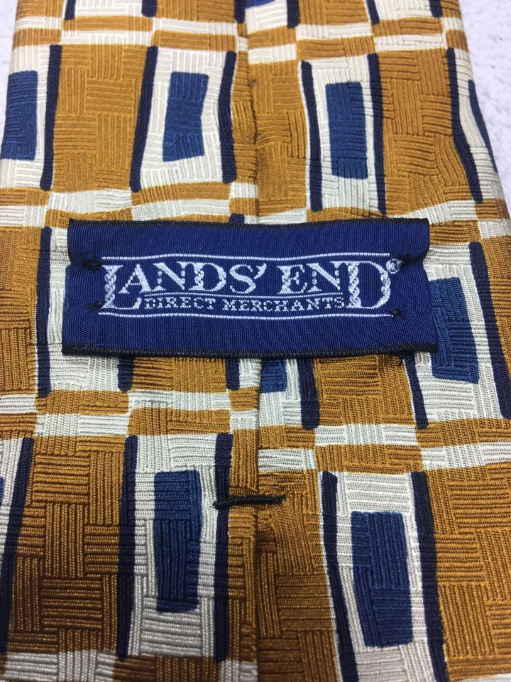 LANDS END CORBATA HOMBRE DORADA CON BLANCO Y AZUL 3,75 X 60 Foto 4 de 4