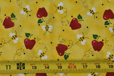 By 1/2 Yd, Apples & Bumble-Bees on Bright-Yellow Cotton, Reid, Campbell, V180