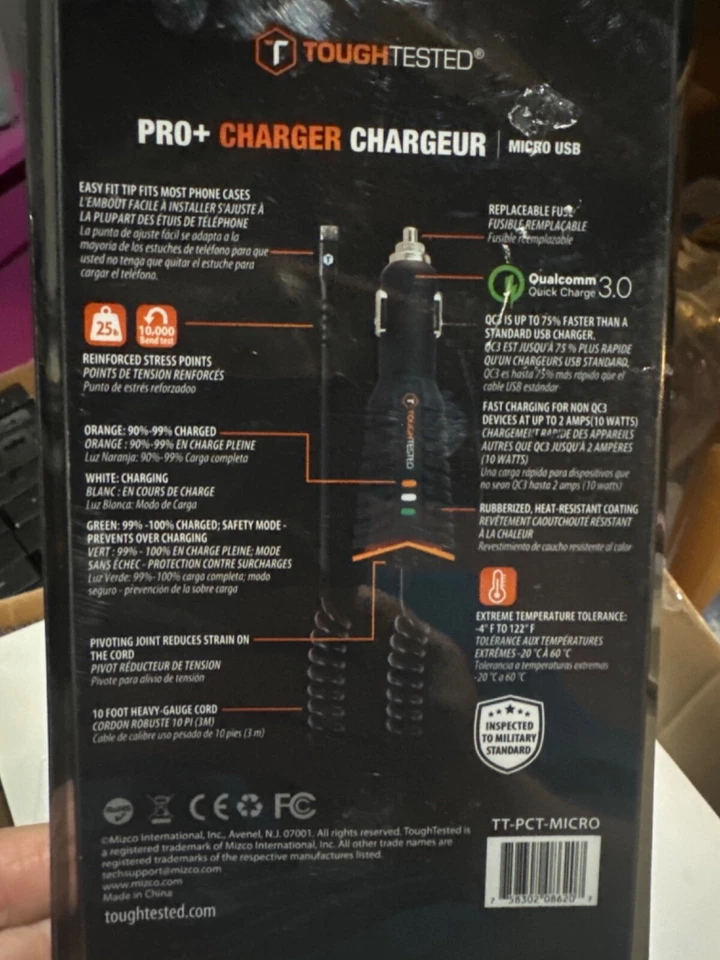 Tough Tested  12v car charger micro USB 10 ft cord - Image 3 of 3