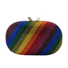 Olga Berg Pot of Gold Rainbow Crystal Bag 4.75”H x 7.5”W x 2.75”D Pride Clutch
