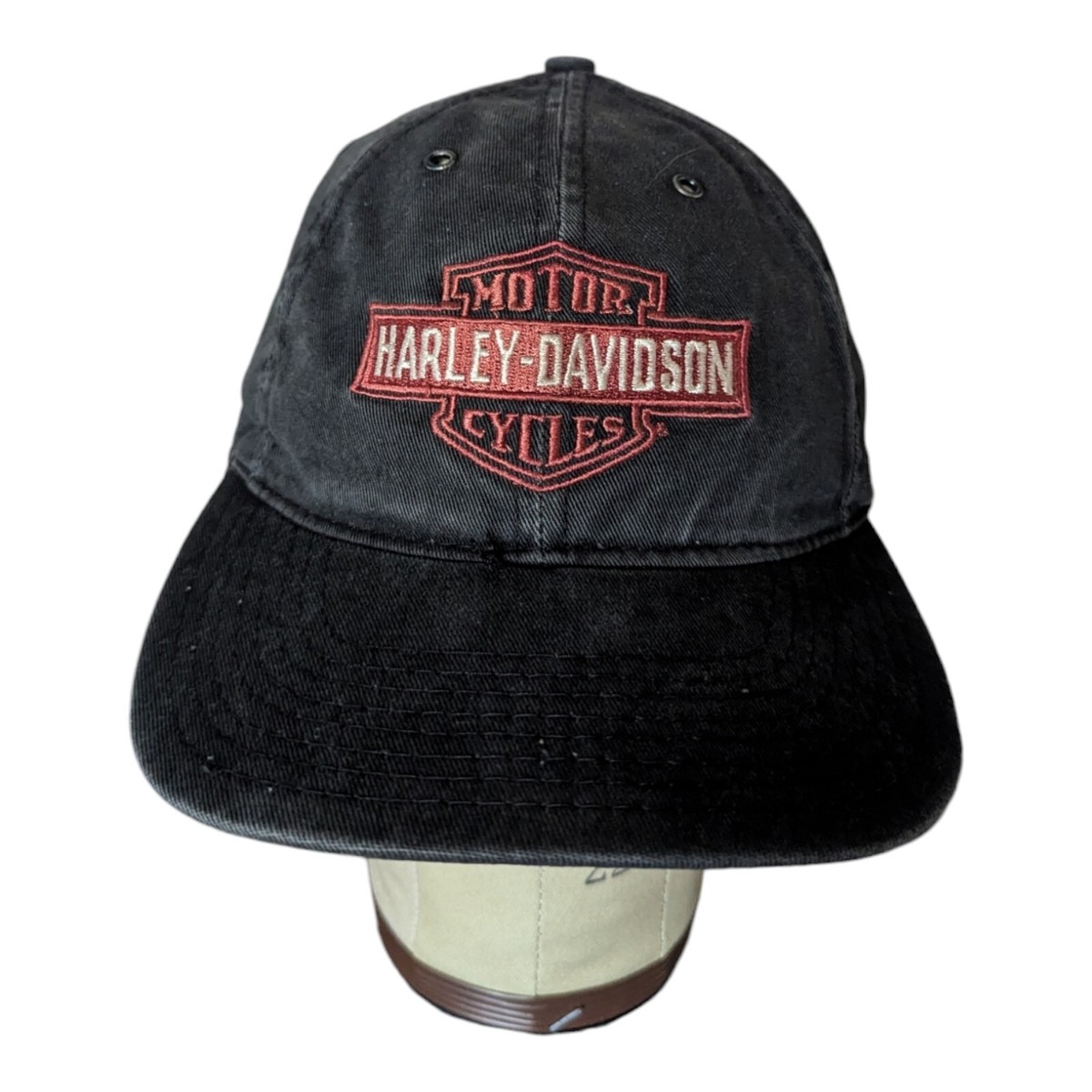 Vintage 90s Gray Denim Harley Davidson Strapback Biker Hat Ball