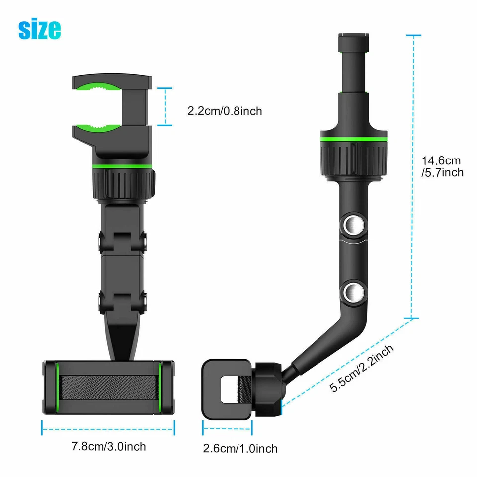 Многофункциональный регулируемый держатель для телефона с поворотным зеркалом заднего вида на 360° - Изображение 2 из 4