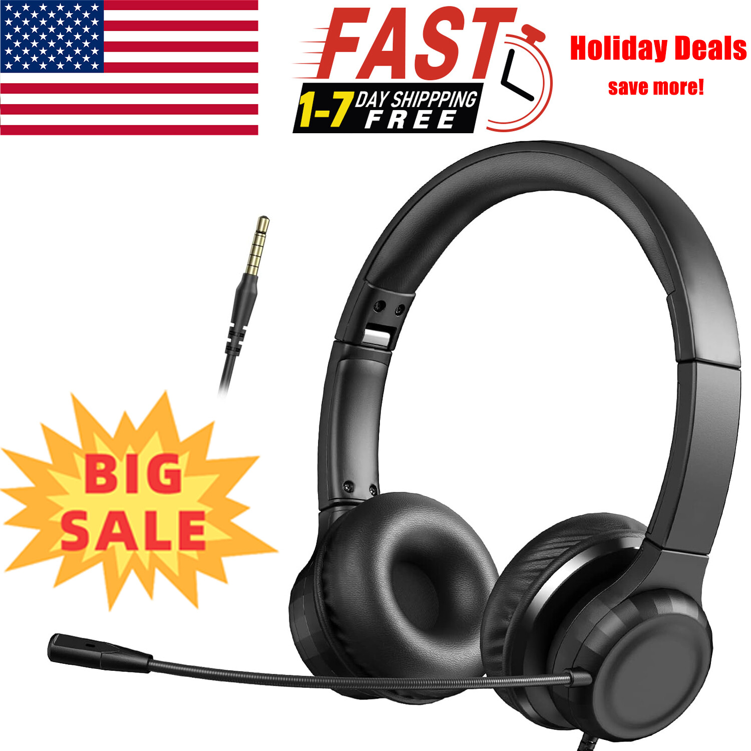 Gaming Headset Foldable Stereo Noise Canceling Headphone with Mic for PC PS5 PS4-image