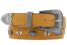 Western Belt Handmade Genuine Leather Concho Removable Buckle Studded Rust Sand