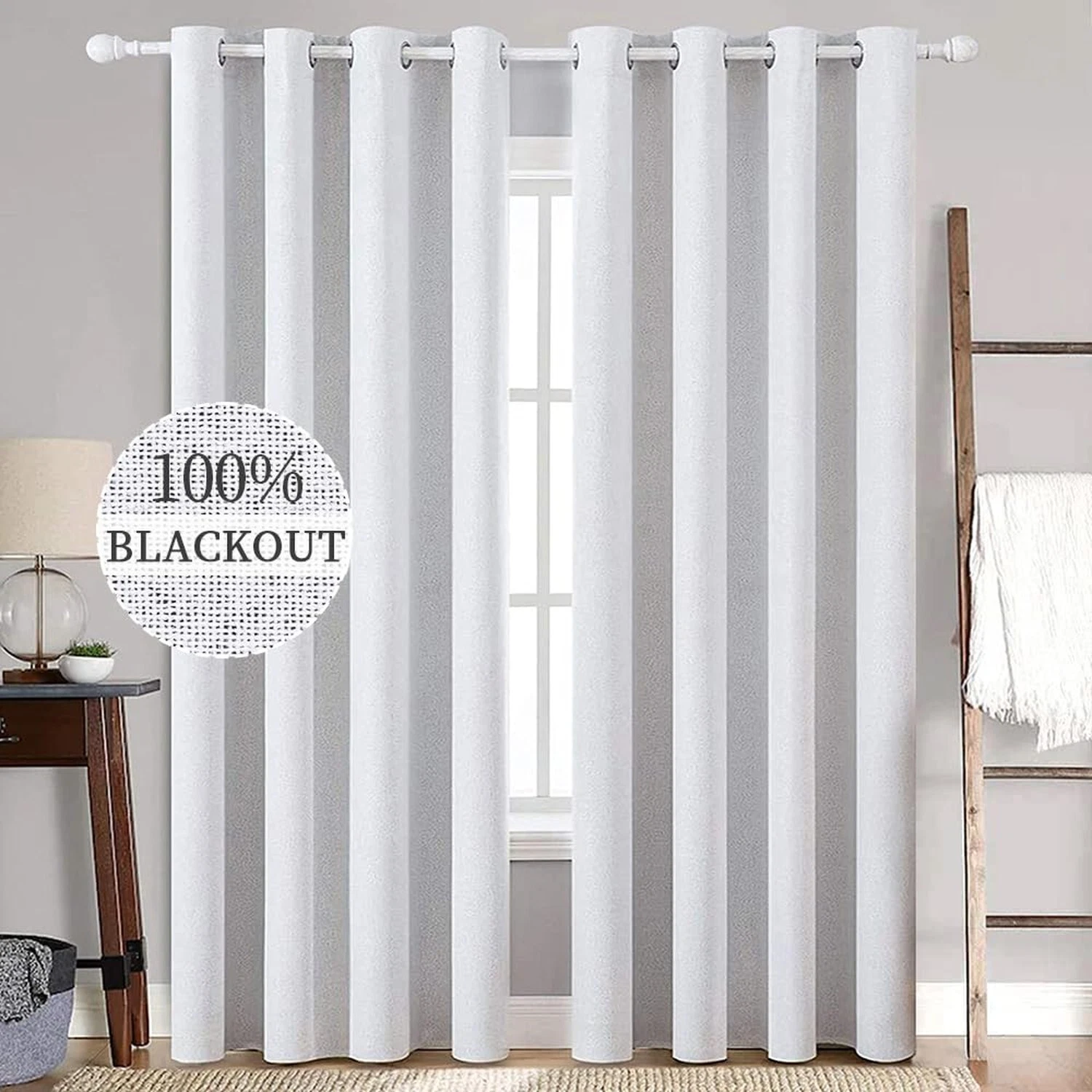 MIULEE White Blackout Curtains Linen Textured for Bedroom Nursery Thermal Ins...