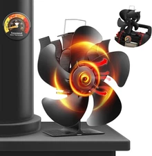 Wood Stove Fan, Fireplace Fan for Burning Stove, Medium, Black-Stove 