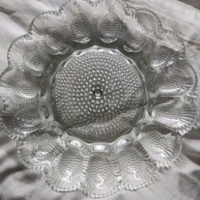 Vintage Indiana Glass Co. Hobnail Deviled Egg Round Glass  Platter Beautiful Mcm