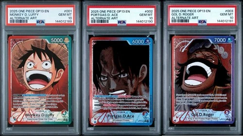2025 One Piece OP13 Luffy Ace Roger Alt Art Sequential PSA 10 Gem Mint English