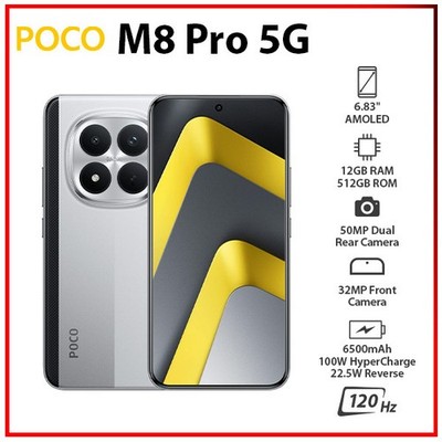 Xiaomi POCO M8 Pro 5G 12GB+512GB SILVER Dual SIM Unlocked Android Cell Phone