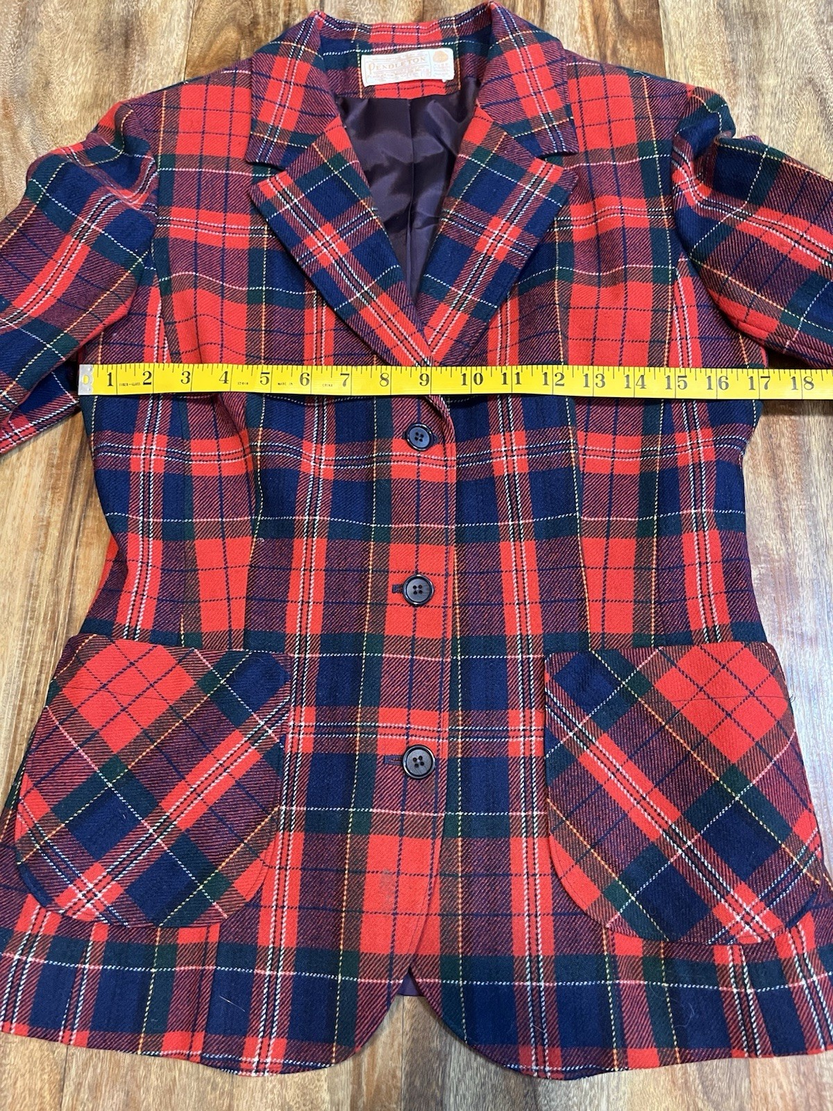 VTG Pendleton Red Checkered Wool Jacket Size 12 M… - image 5