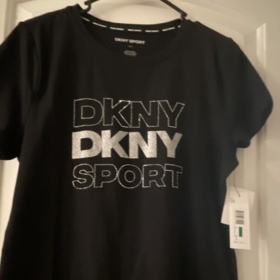 DKNY SPORT Black Junior Large  Logo Crew Neck T-Shirt Short Sleeve