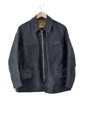 Vintage 40s 50s Solmon's Italy Leather Jacket Black Distressed Full Zip 22'' PTP