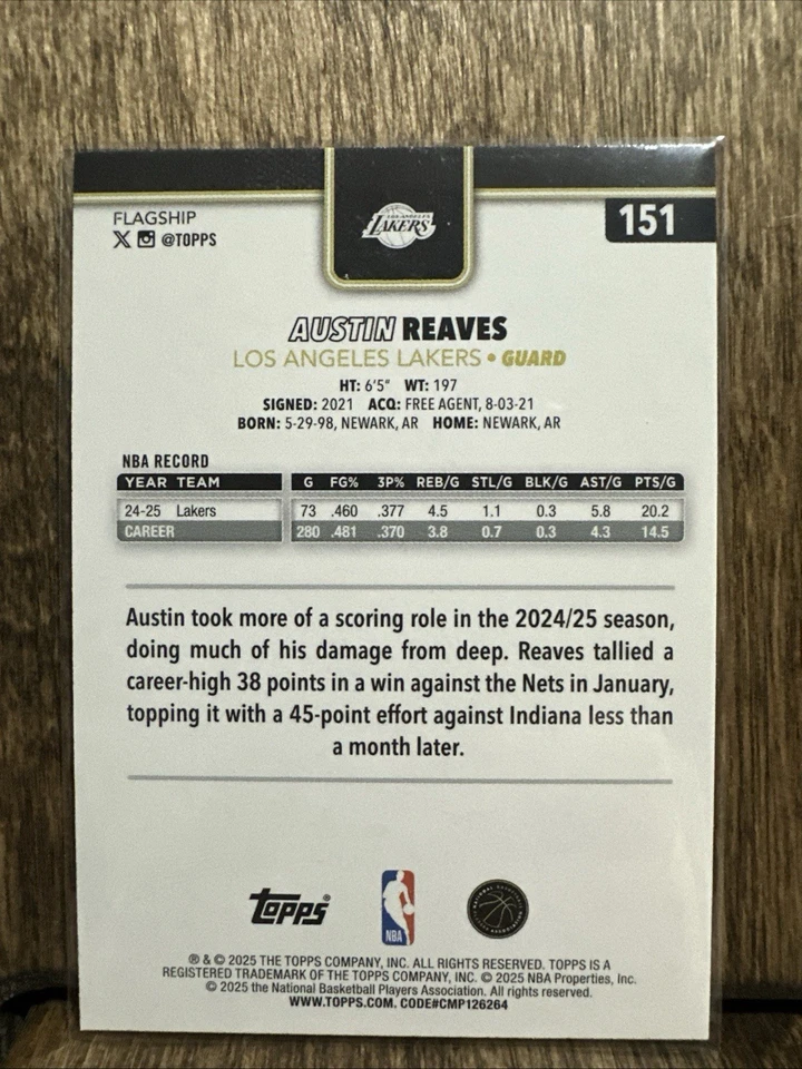 2025-26 Topps Basketball Austin Reaves #151 Blackout Surge #'d 63/99 Lakers - Image 4 of 4