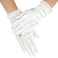 Wedding Gloves, White Satin Gloves for Women, Wedding Pearl One Size, Many Pearl