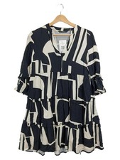 Vestido túnica mujer VERO MODA T. 38 negro beige geométrico volantes