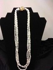 Vintage Three Strand Rice Seed Pearl Neclace 11" including Clasp.