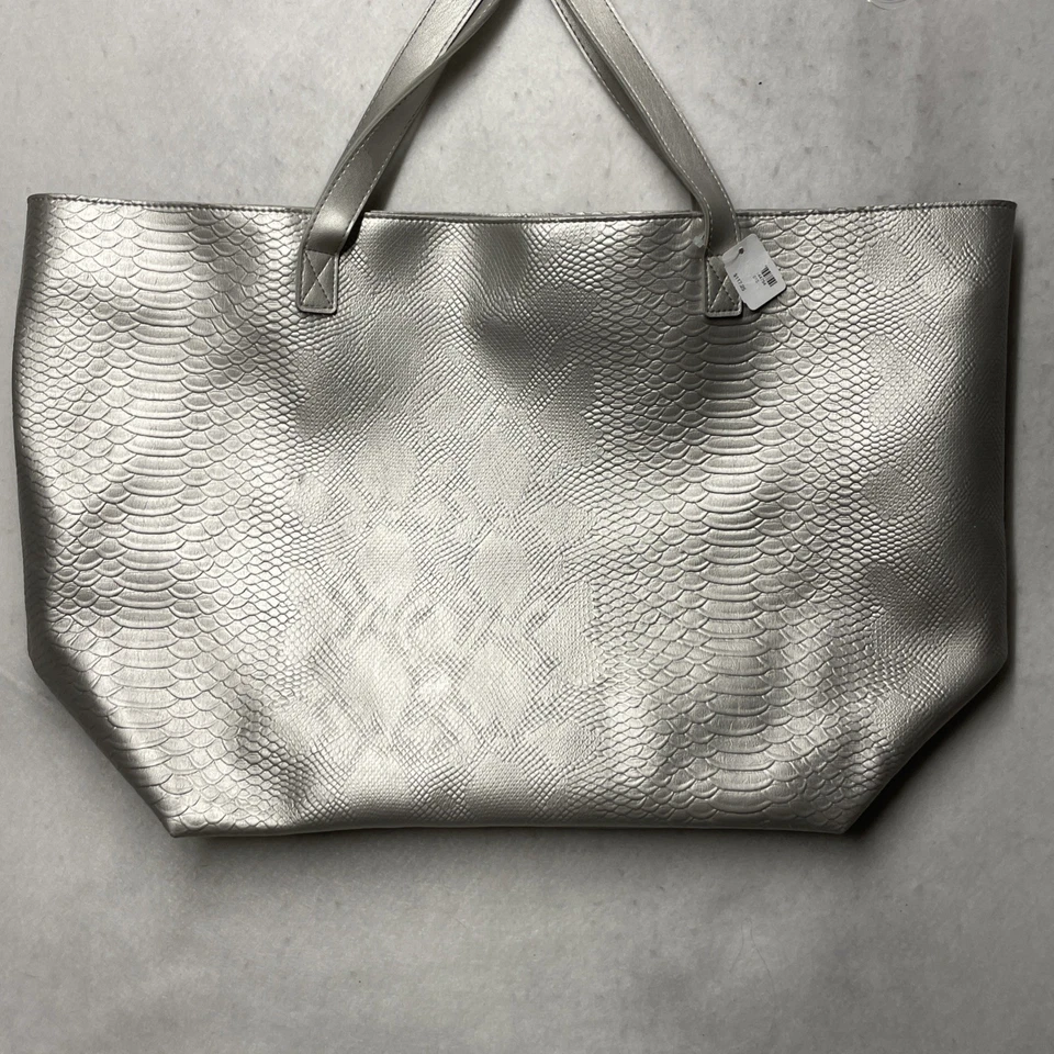 Nuevo Bolso de Comprador de Cuero Sintético de Piel de Serpiente Plateado de Colección Viaje Nocturno Vacaciones Cremallera Foto 3 de 4