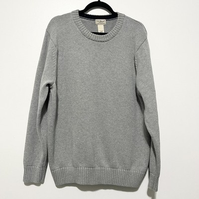 LL Bean Mens 100% Cotton Crewneck Sweater L Gray Thick Preppy Normcore Neutral