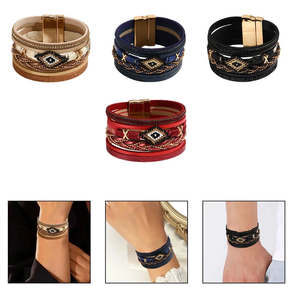 Bracelet en cordon de cuir, bracelet manchette bohème pour accessoires de - Photo 1/1