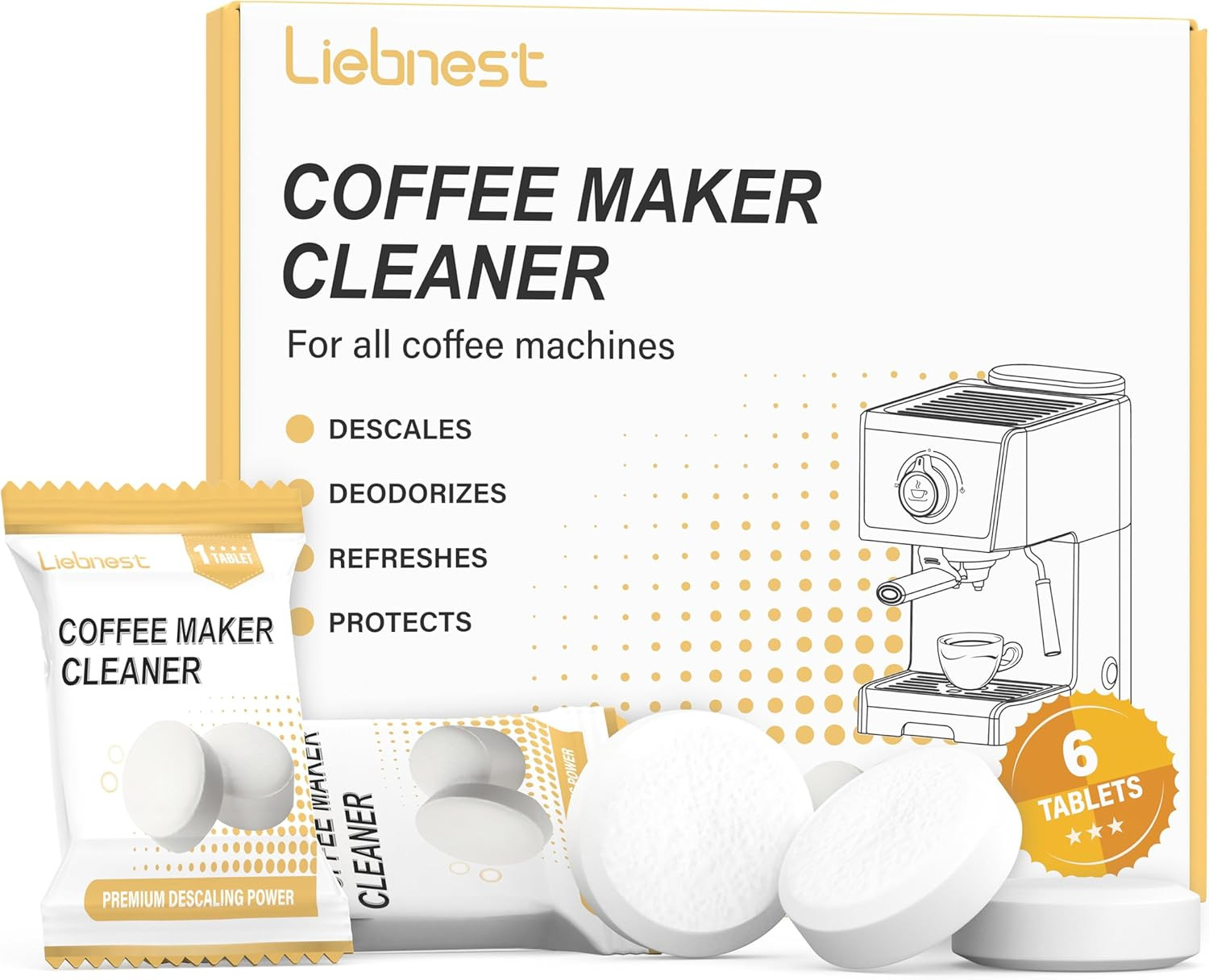 6 Count Coffee Maker Cleaner & Descaler Tablets, Effective Cleaning Coffee Pot C