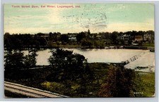 Logansport IN 1915 Postcard Tenth Street Dam Eel River Indiana Vintage View