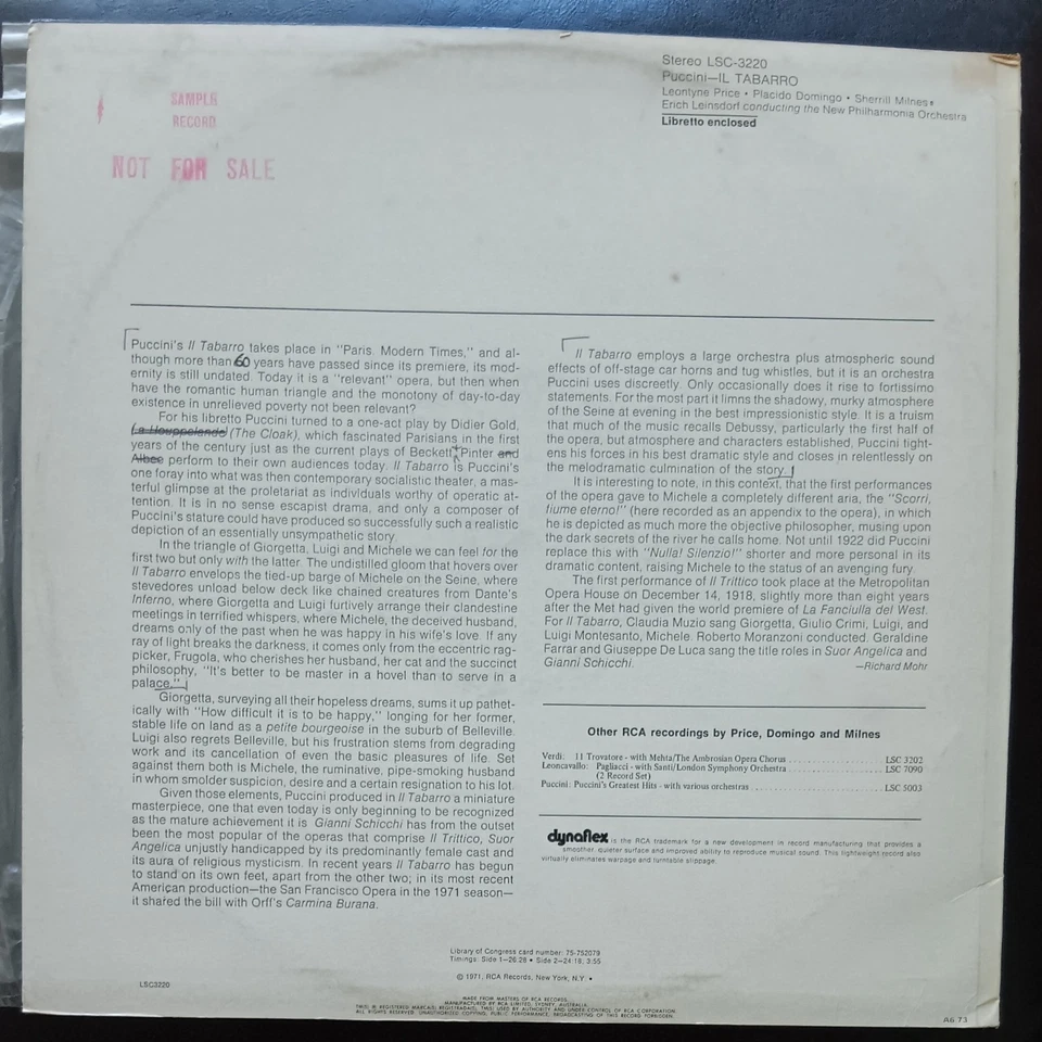 Leontyne Price, Placido Domingo - Puccini Il Tabarro - LP record and cover VG - Image 2 of 3