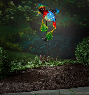Evergreen Solar Decor - Blue & Red Parrot Solar Garden Stake, Lot of 2, NIB