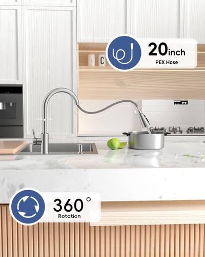 DAYONE Kitchen Mixer Tap with Pull Out Spray, SUS304 Stainless Steel 247bn-uk - Picture 2 of 8