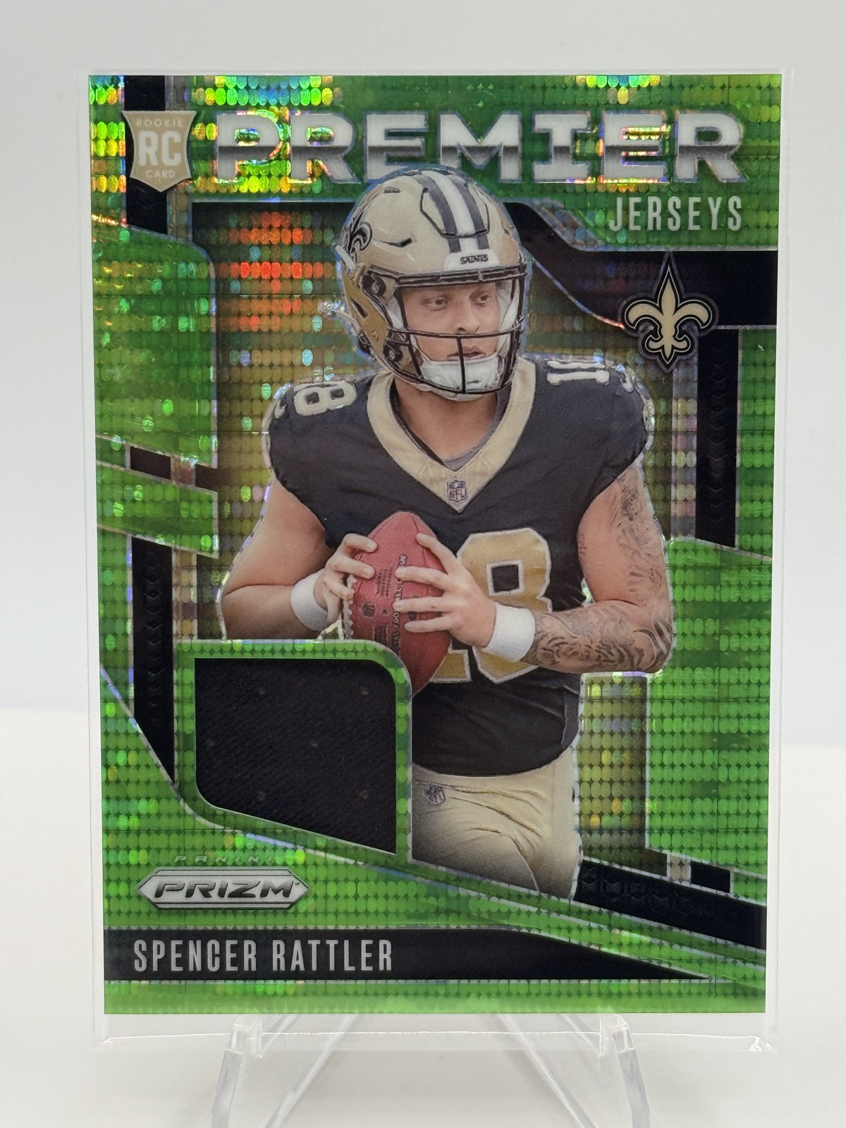 Spencer Rattler 2024 Panini Prizm Premier Jerseys Neon Green Pulsar MEM PJ-SRR
