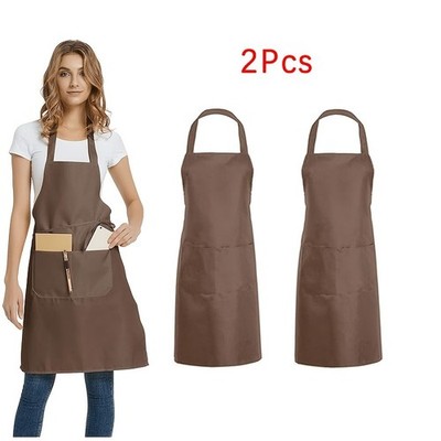 2pcs Bib Apron, Adjustable Water And Oil Resistant, Cooking Kitchen Chef Apron