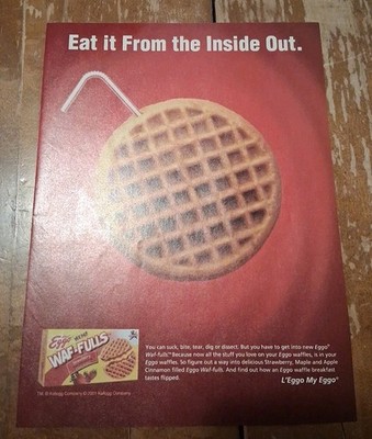 Egg Waffles Waf-fulls Eat It From The Inside Out Vintage Print Ad 2001 8x11